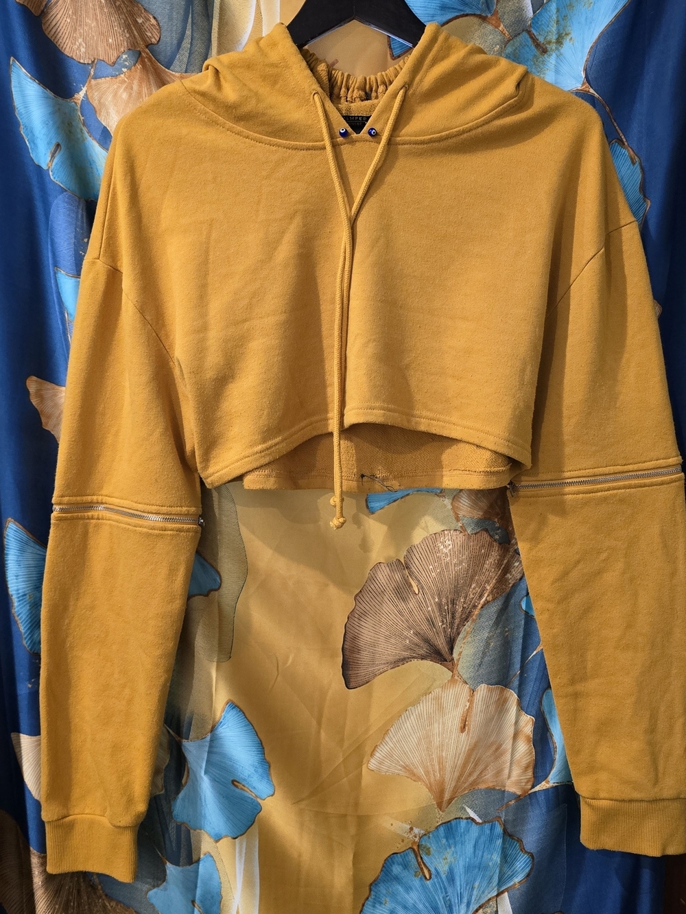 Mustard Cropped Hoodie Sweater - Women